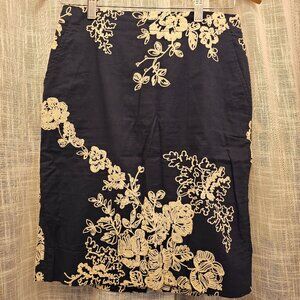 J. Crew Navy pencil skirt with floral embroidery